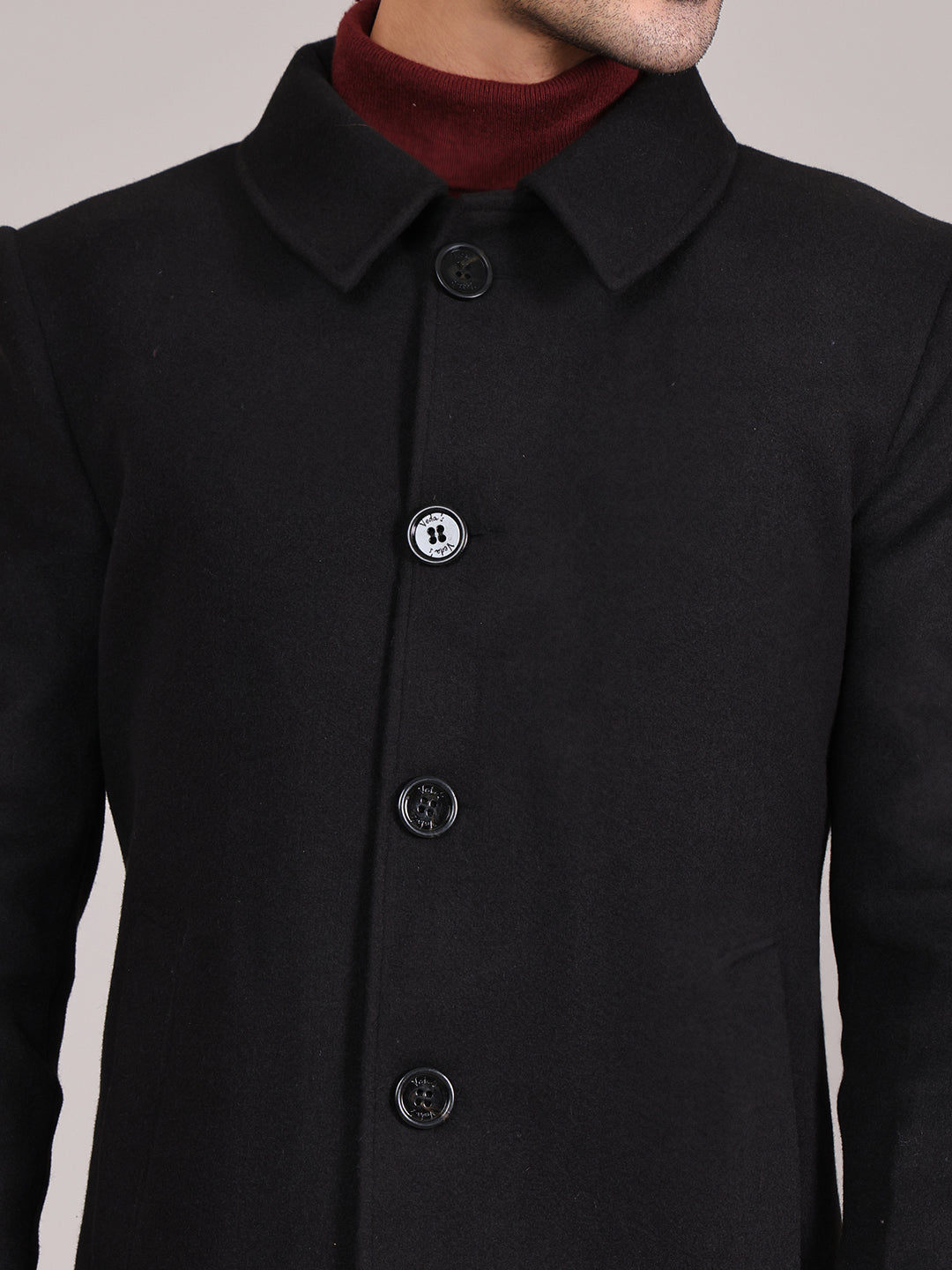 Men Spread Collar Longline Overcoat HMC-503 - Black