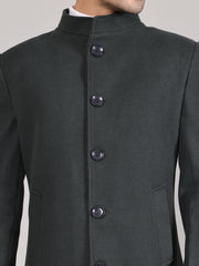 Men Single-Breasted Stand Collar Long Sleeves Overcoat HMC-504 - Bottle Green