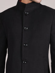 Men Single-Breasted Stand Collar Long Sleeves Overcoat HMC-504 - Black