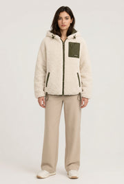 House of Vedas Women Hooded sherpaa  Jacket HM-513 White.