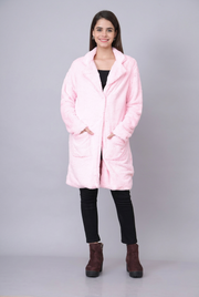 Pink Solid Lapel Long Fur Coat | Women