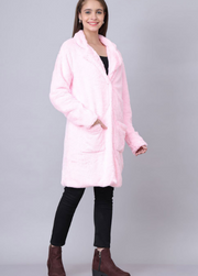 Pink Solid Lapel Long Fur Coat | Women