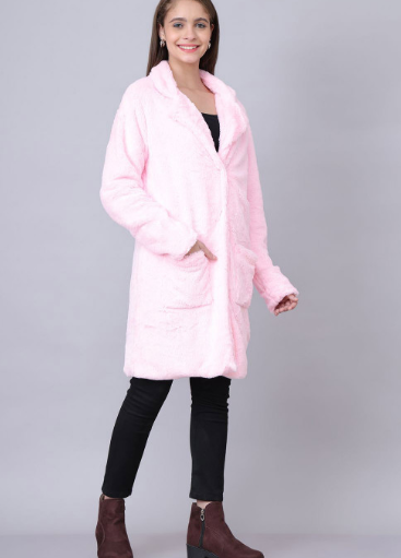 Pink Solid Lapel Long Fur Coat | Women