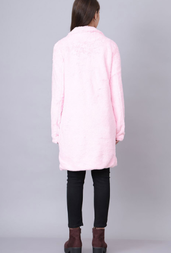 Pink Solid Lapel Long Fur Coat | Women