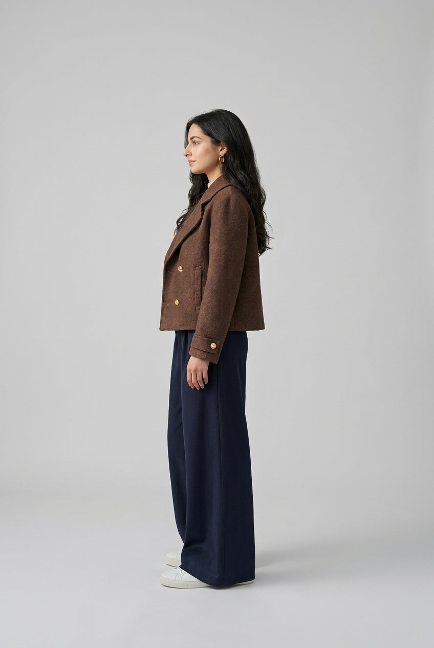 House of Vedas Women short double breast Tweed Coat Hm- 514 Mouse.