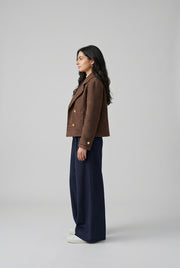 House of Vedas Women short double breast Tweed Coat Hm- 514 Mouse.