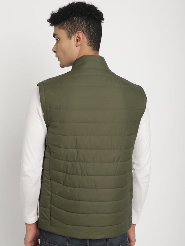 Elegant Sleeveless Olive Puffer Jacket - Image 2