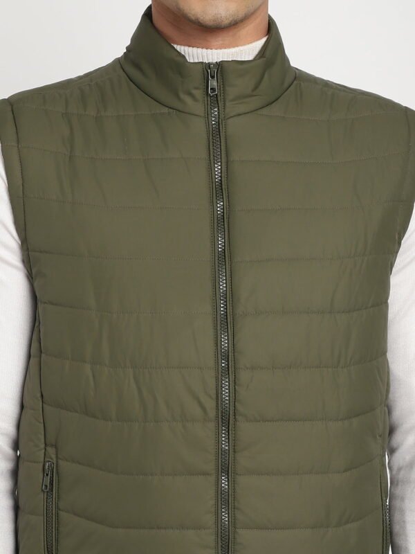 Elegant Sleeveless Olive Puffer Jacket - Image 5