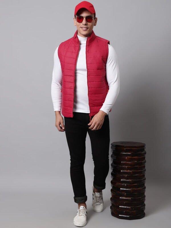 Men Sleeveless Red Puffer Jacket - Image 4