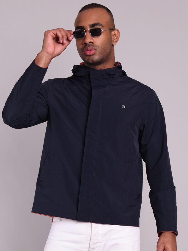 HOUSE OF VEDAS Rain Jacket Fashion Look. Indigo Waterproof Material for Men in India.