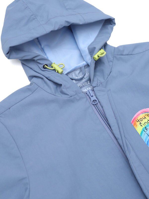 Indigo rain jacket style shot. Advanced Features for boys girls in India. Top quality rainwear.