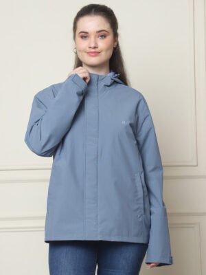 Womens Indigo Rain Jacket Stylish Design Product Display Online Shopping in India.
