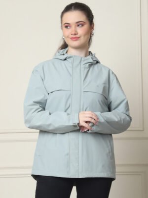 HOUSE OF VEDAS Womens Waterproof Rain Jacket Elegant Finish Product Display in India - Solid protective rainwear.