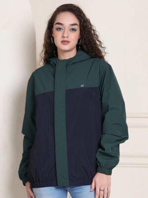 Womens Rain Jacket Product Display Stylish Design. Waterproof windcheater for online shopping in India.