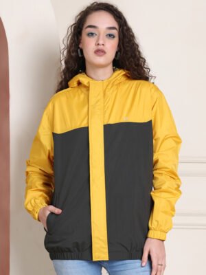 Modern Style Womens Rain Jacket Product Display Online Shopping in India. Must-Have yellow color block windcheater.
