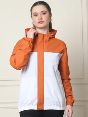 Premium Quality Womens Rust White Rain Jacket Product Display Online Shopping in India.