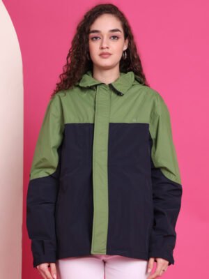 Womens Rain jacket Product Display of Color Blocked Jacket. Professional Look for Girls in India.