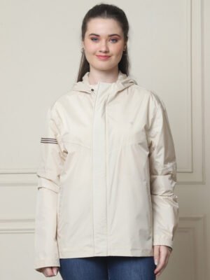 Stylish Design Cream Rain Jacket for Women Product Display Online Shopping in India