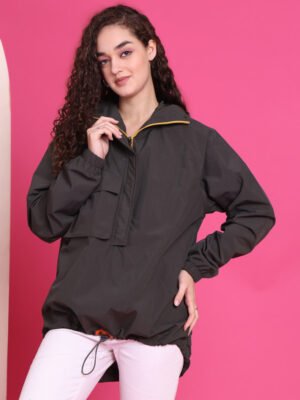 HOUSE OF VEDAS Womens Olive Rain Jacket Product Display. Elegant Finish stylish online shopping in India.