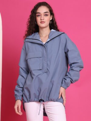 HOUSE OF VEDAS Modern Style Womens Waterproof Hooded Rain Jacket Product Display for Online Shopping in India.