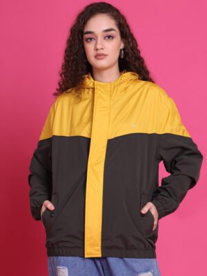 Premium Quality Womens Yellow Olive Rain Jacket Product Display in India.
