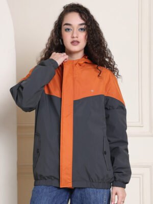 Womens Rust Rain Jacket Stylish Design Product Display in India.