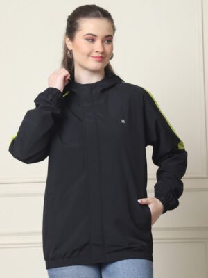 Brand Black Womens Rain Jacket Product Display. Elegant Finish for online shopping in India.