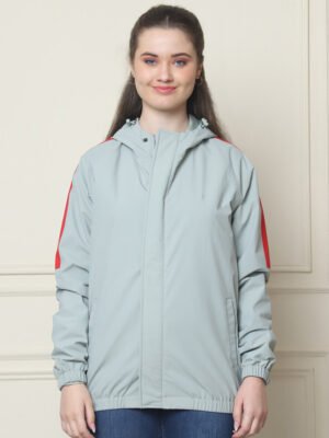 Brand Green Rain Jacket for Women Stylish Design Product Display in India.