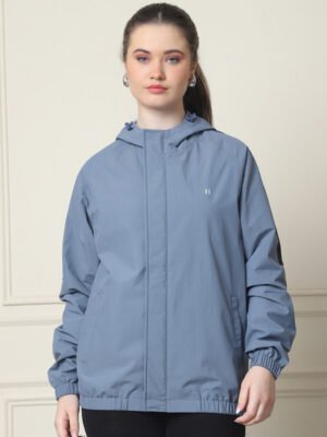 BRAND Womens Rain Jacket Modern Style Product Display in India. Black Rainwear Online Shopping.
