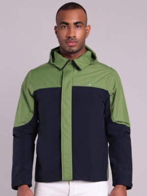 HOUSE OF VEDAS Mens Raincoat Stylish Design Product Display online shopping in India. Trending navy green waterproof coat.