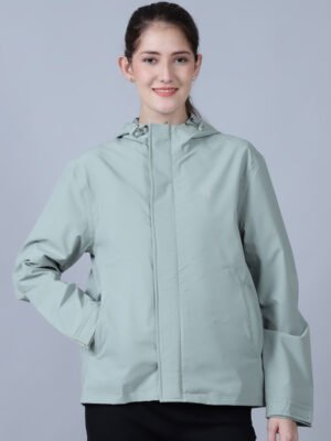 Premium Quality Womens Mint Rain Jacket Product Display in India Stylish Biking Jacket.
